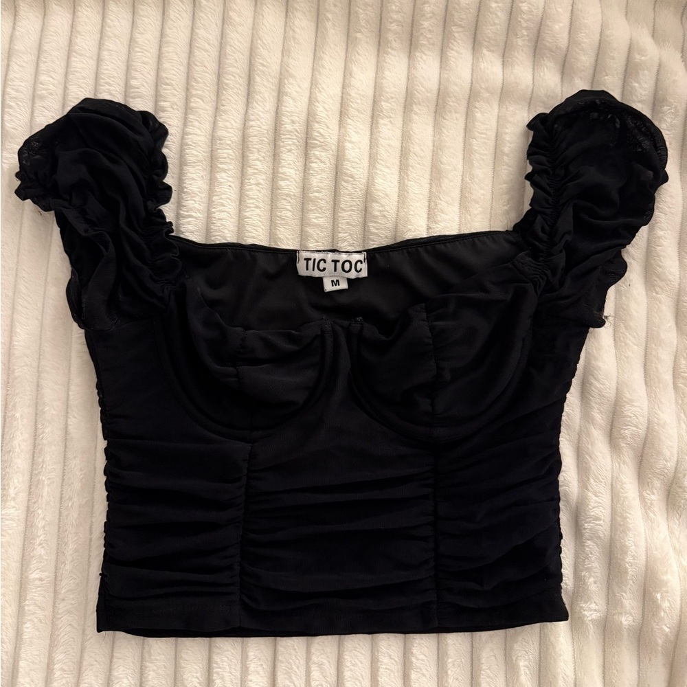 Tic Toc Women's Black Ruched Crop Top